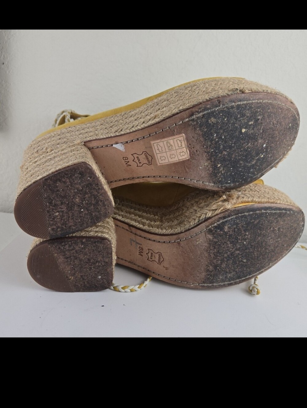 Tory Burch Mustard Yellow Espadrille Lace-Up Wedge Sandals - Picture 11 of 12